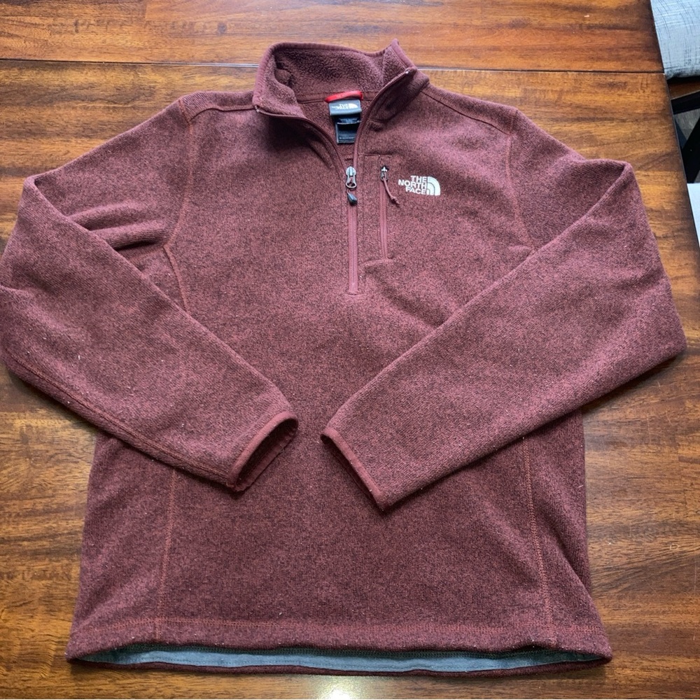 The North Face Jacket Small Men Red Sweater Fleece Quarter Zip Pullover Logo